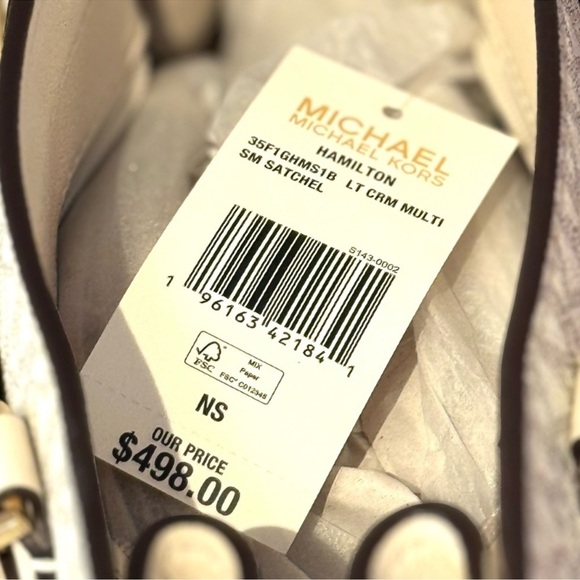 Michael Kors Hamilton Small Logo Satchel Bag Light Cream Multi - Picture 8 of 8